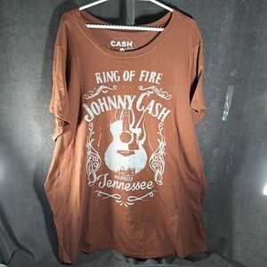 Johnny Cash Ring Of Fire Nashville Tennessee Brown Graphic Tee VG- 4X